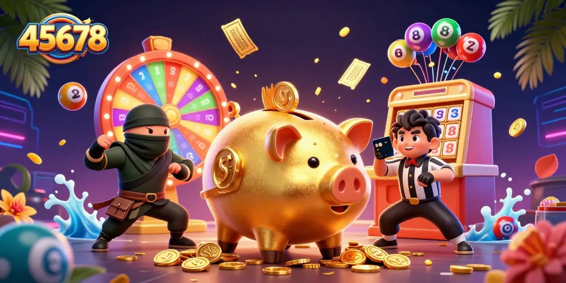 Engage in vibrant gambling excitement with 45678 at an energetic casino-themed scene.