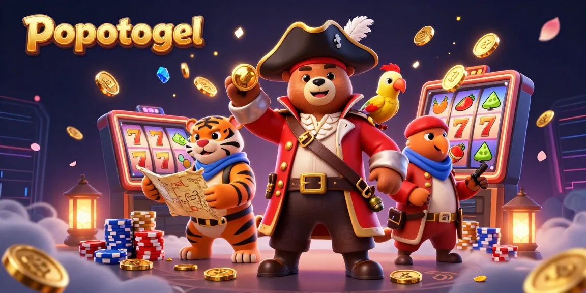 Spin to win with popotogel in this vibrant 3D cartoon casino scene filled with golden treasures.