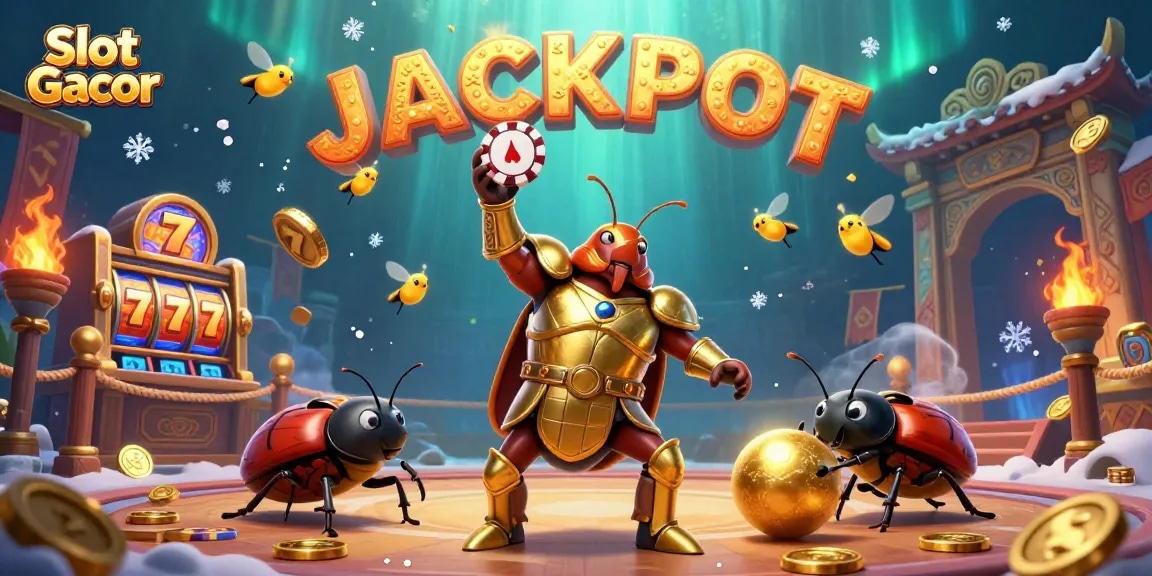 Slot Gacor menampilkan kepiting hercules berperang dan simbol keberuntungan dalam suasana kasino