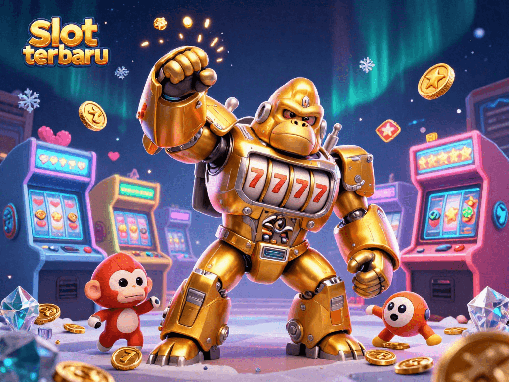 Experience thrilling slot terbaru action with a dynamic golden gorilla mech and arcade elements.
