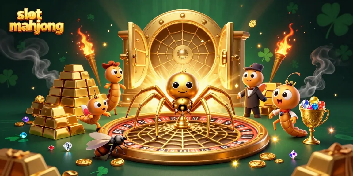 Experience the thrill of slot mahjong with a vibrant 3D illustration featuring engaging casino characters.