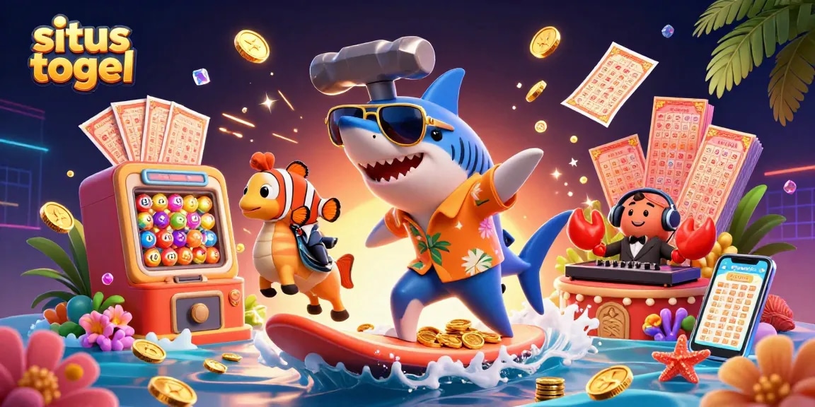 Mengambil bagian dalam pengalaman situs togel dengan gambar kartun hiu pemecah ombak dan elemen keberuntungan yang menakjubkan.