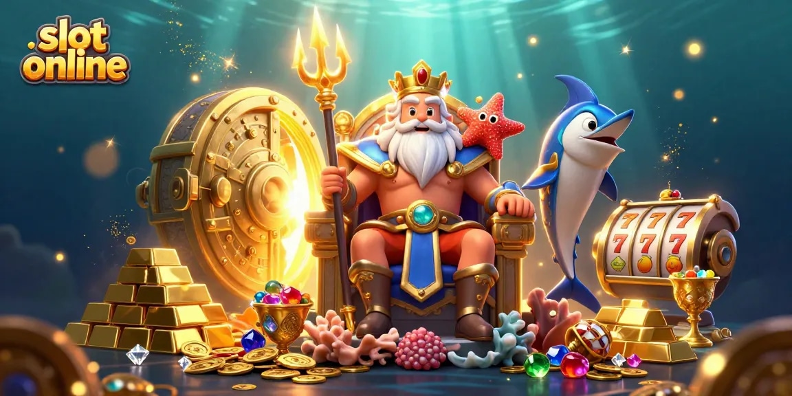 Spin slot online adventures with Neptune and treasures in an underwater casino scene.
