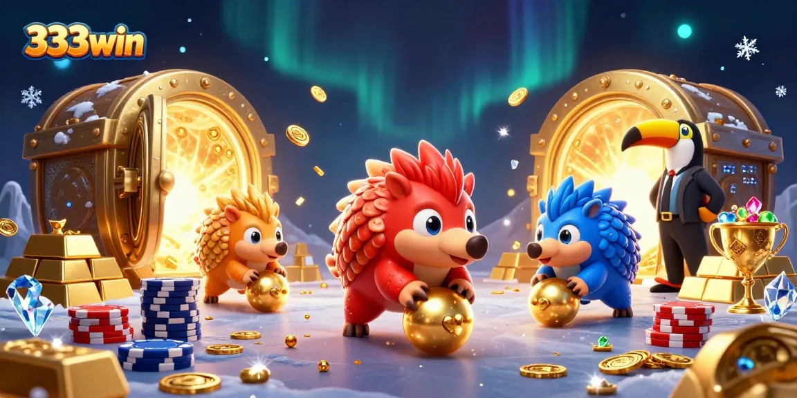 Experience thrilling gameplay with 333win in a vibrant casino scene featuring rival pangolins and sparkling treasures.