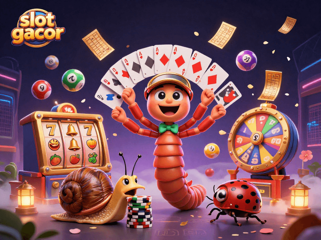 Spin the reels with slot gacor, featuring a lively casino scene with vibrant gaming elements.