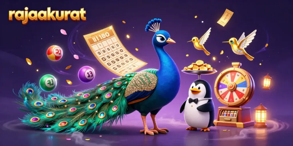Menghadirkan suasana menyenangkan di rajaakurat dengan burung merak dan penguin pembawa chip emas yang dikelilingi elemen permainan menarik.