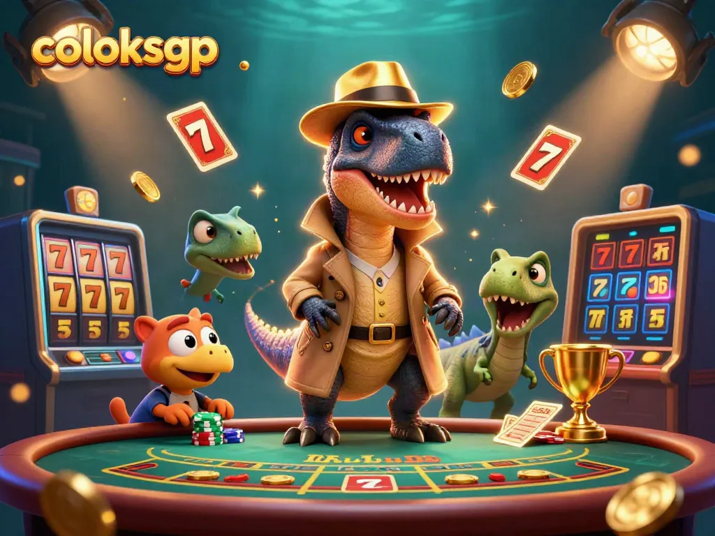 Gambaran interaktif coloksgp dengan dinosaurus di meja blackjack, menawarkan keseruan togel saat bermain.