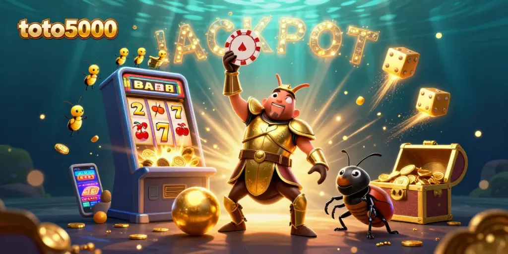 Experience thrilling wins with toto5000's captivating jackpot illustration showcasing vibrant casino elements.