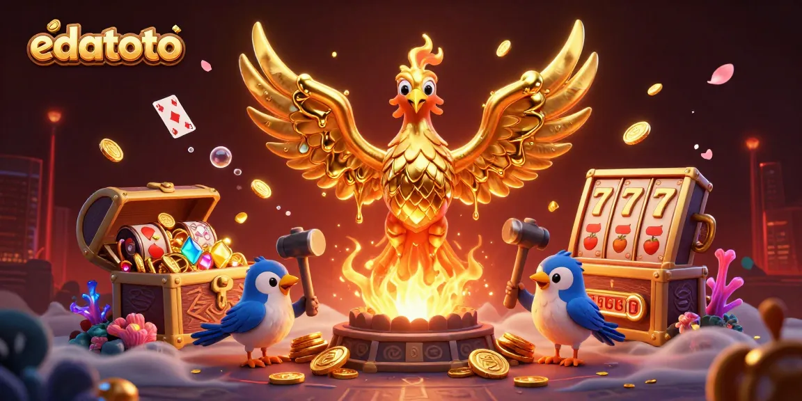 Experience the charm of edatoto with a dynamic golden phoenix and vibrant casino elements.