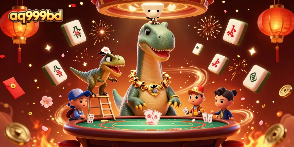 Experience excitement at aq999bd with a lively brontosaurus and raptor dealing cards at a casino.