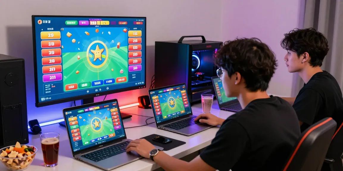 Players enjoying unsurtoto online gaming with vibrant displays and snacks.