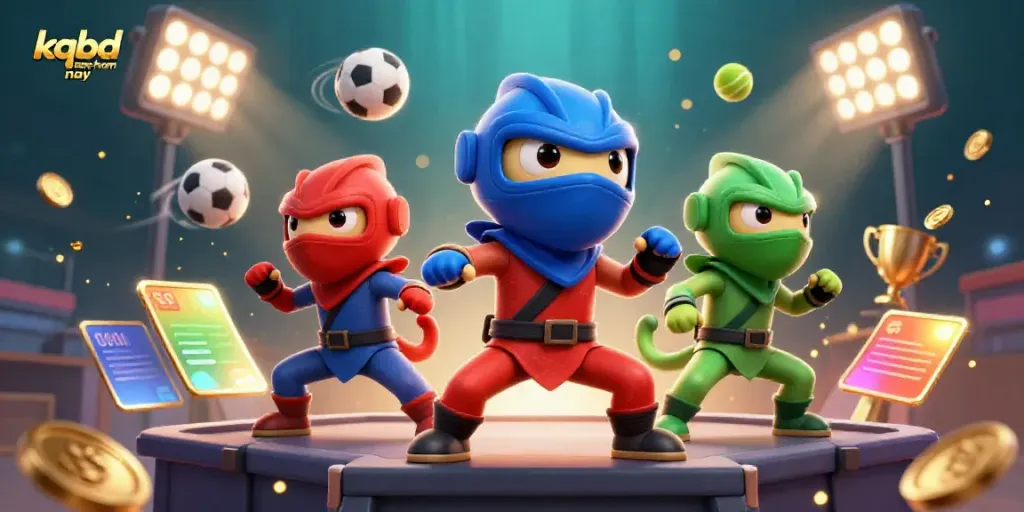Engage with kqbd euro hom nay as ninja chameleons and sports balls create an energetic betting scene.