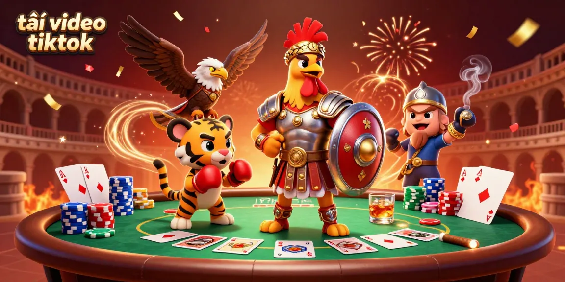 Engage in tải video tiktok with an entertaining illustration of colorful poker elements and dynamic characters.