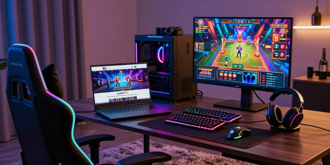 Gamer menikmati pengalaman LUXURY777 Situs Resmi Terbaru dengan setup gaming mewah dan perangkat canggih.