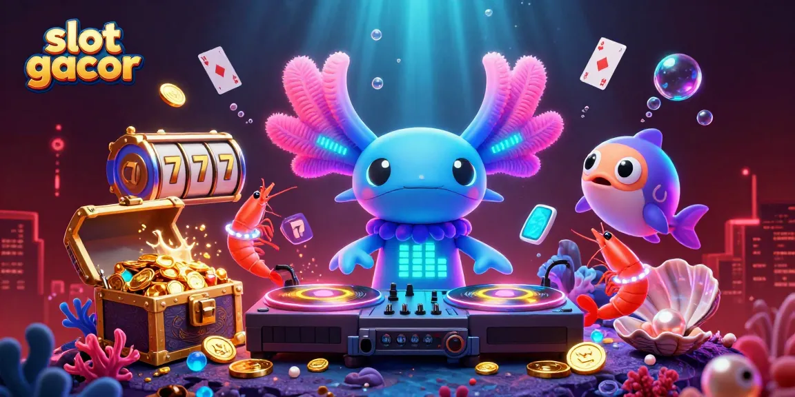 Mainkan slot gacor sambil menikmati suasana dengan DJ axolotl dan karakter laut menarik lainnya.