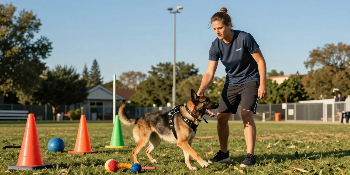 Dog training session with rokok88 gear in vibrant park setting.