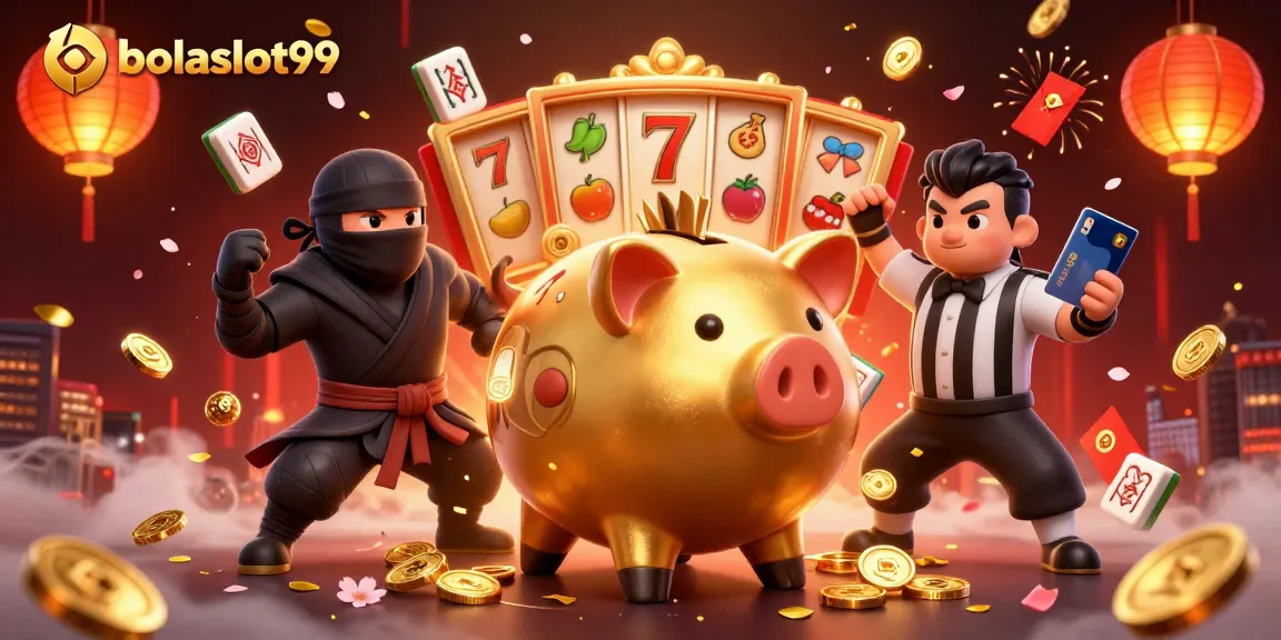 Bolaslot99 celebrates a thrilling online casino atmosphere with energetic characters and dynamic elements.