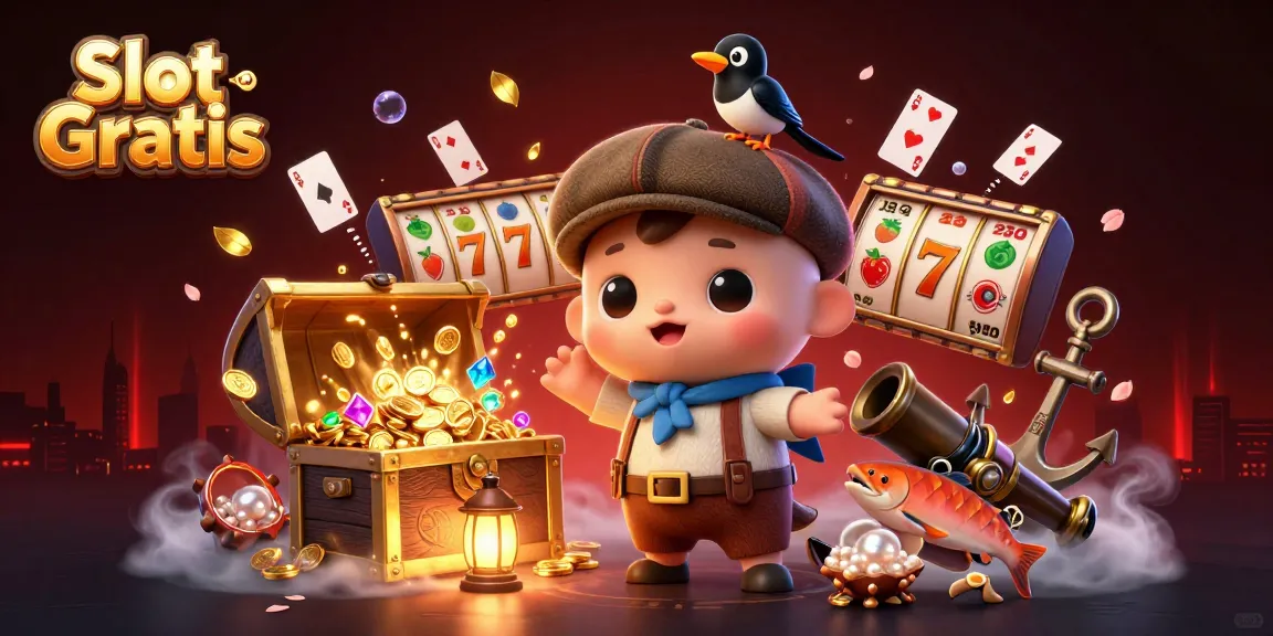 Spin and win at Slot Gratis with playful characters and colorful casino elements in an exciting scene.