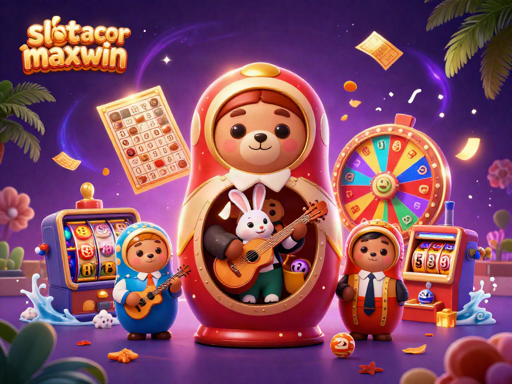 Experience the excitement of slot gacor maxwin as cartoon bears reveal fun casino elements in a colorful scene.