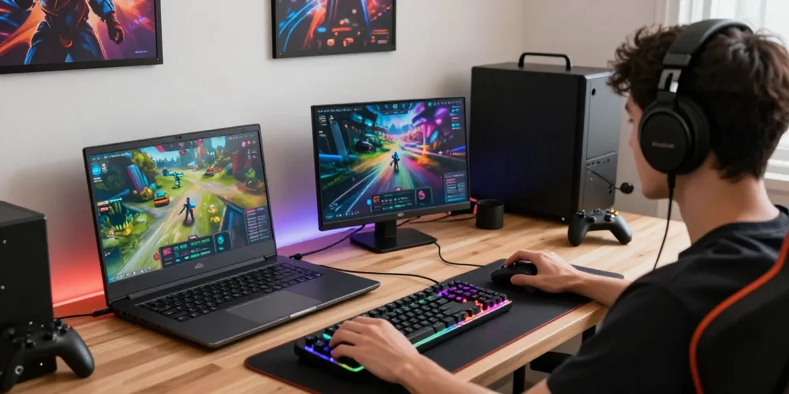 Pengguna TOTOWIN88 bermain game online di laptop modern dengan aksesori gaming yang menarik.