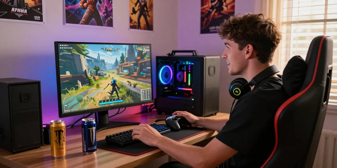 Gamer bersemangat memainkan rubahtoto di ruang gaming modern