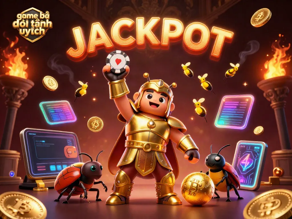 Experience the excitement of game bài đổi thưởng uy tín with this stunning illustration of a heroic beetle and vibrant gaming elements.