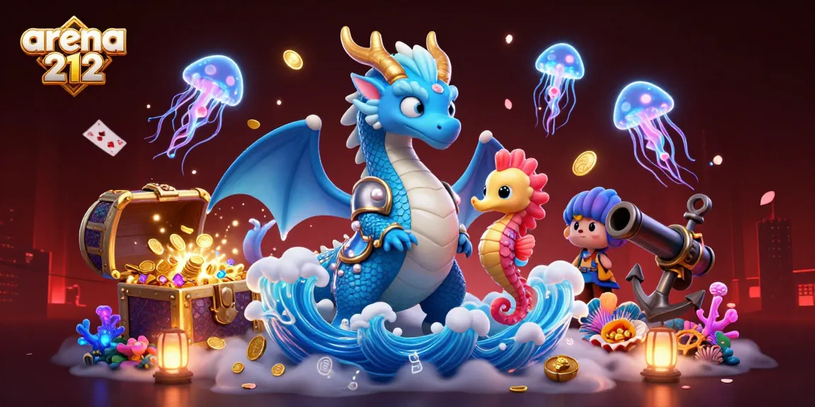 arena212 menjanjikan pengalaman bermain game online yang menarik dengan ilustrasi karakter laut yang dinamis dan elemen kasino berwarna-warni.