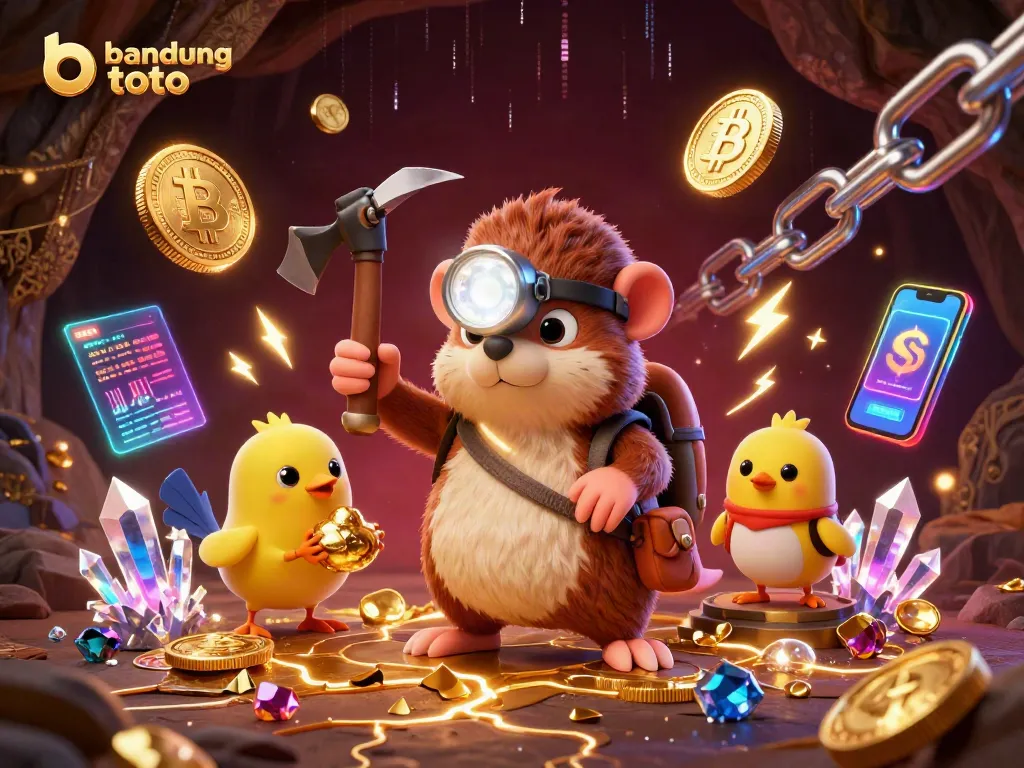 Experience the thrill of bandung toto with a vibrant treasure hunting scene full of gems and crypto-themed elements.