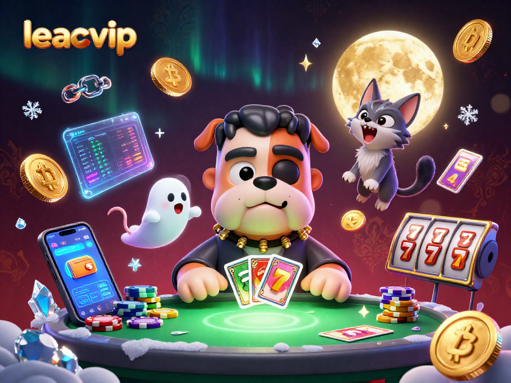 Engagingly play cards with the leaovip platform mascot in a vibrant casino setting.