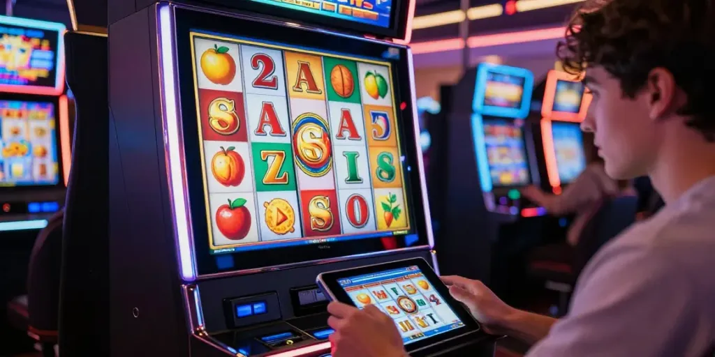 Reel slot online NAGAHOKI303 berputar dengan simbol berwarna cerah dalam suasana kasino yang dinamis.