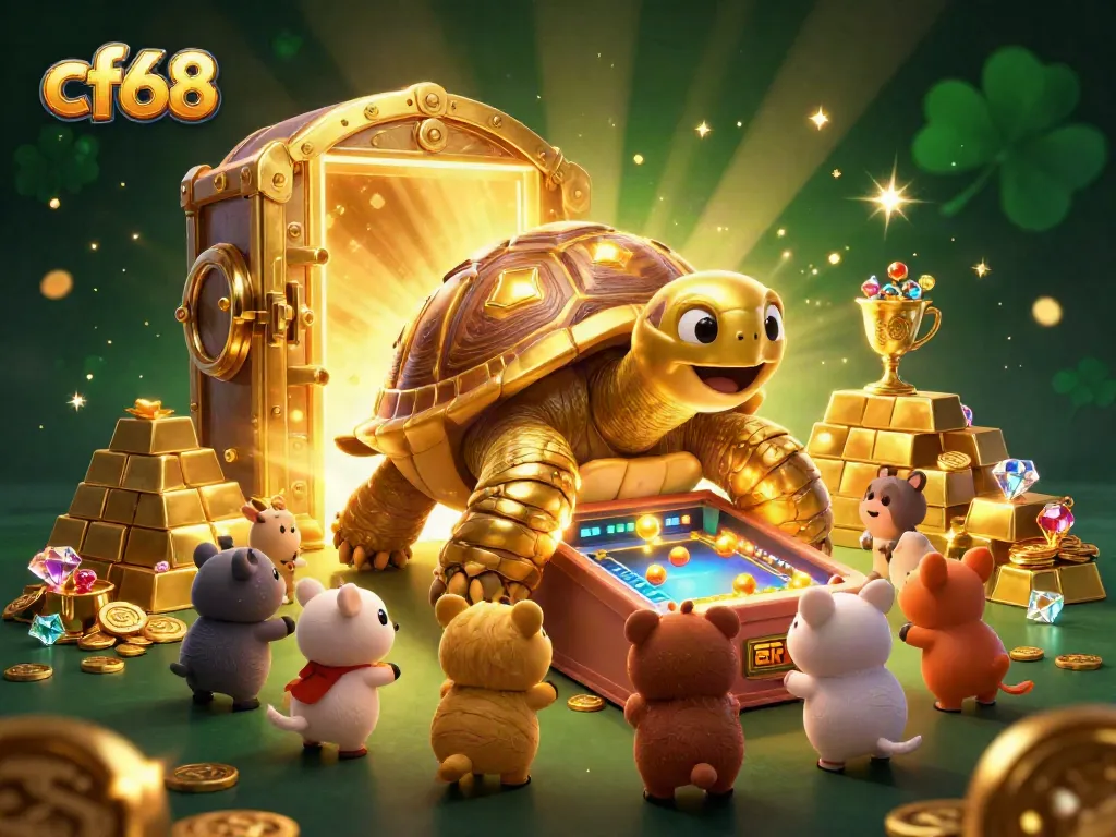 Experience the excitement with cf68's flashy pinball casino featuring golden treasures and charming characters.
