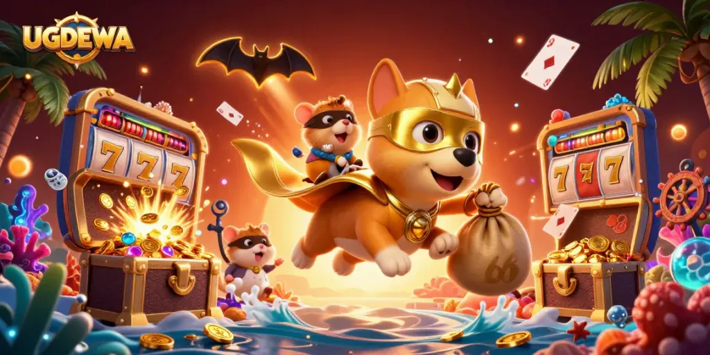 Engage in thrilling gameplay with UGDEWA's vibrant casino atmosphere and dynamic slot machine action.