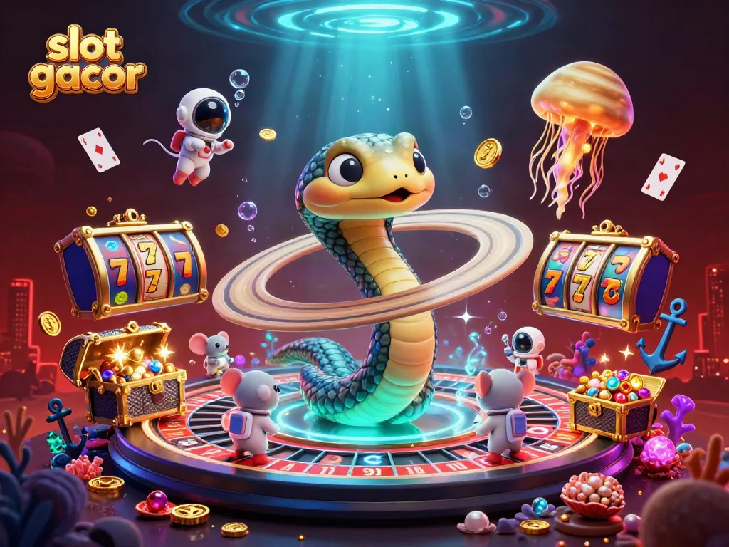 Memenangkan jackpot di slot gacor dengan ilustrasi 3D penuh warna dan elemen kasino yang dinamis.