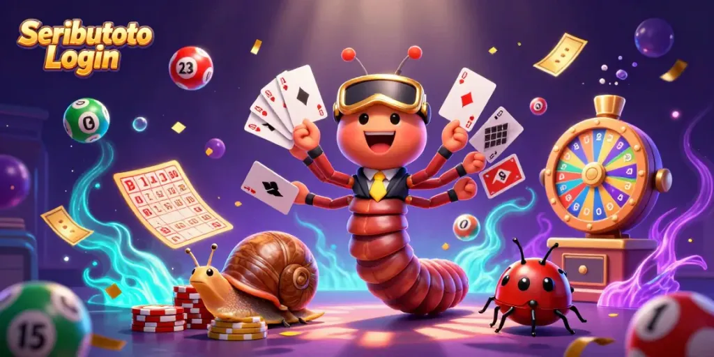 Engaging scene showcasing Seributoto Login with dynamic lottery elements and cartoon characters in a vibrant casino atmosphere.
