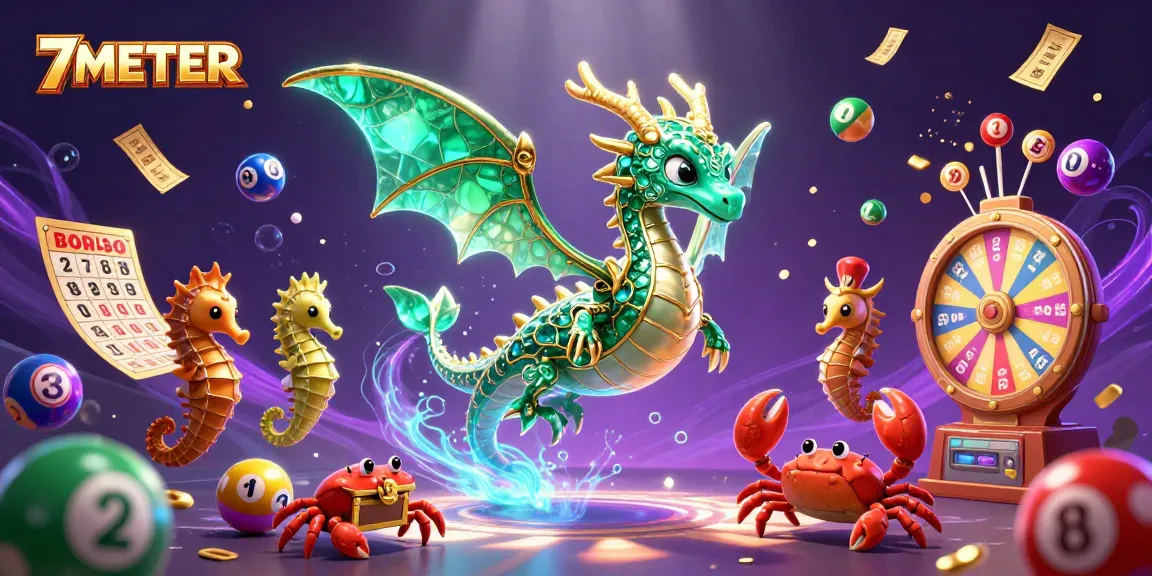 Experience the vibrant energy of 7METER with a magical illustration of a sea dragon and winning elements.