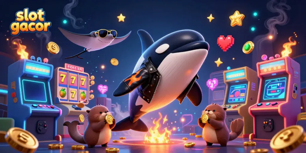 Engage in the thrilling atmosphere of slot gacor with sea creatures enjoying a jackpot adventure.