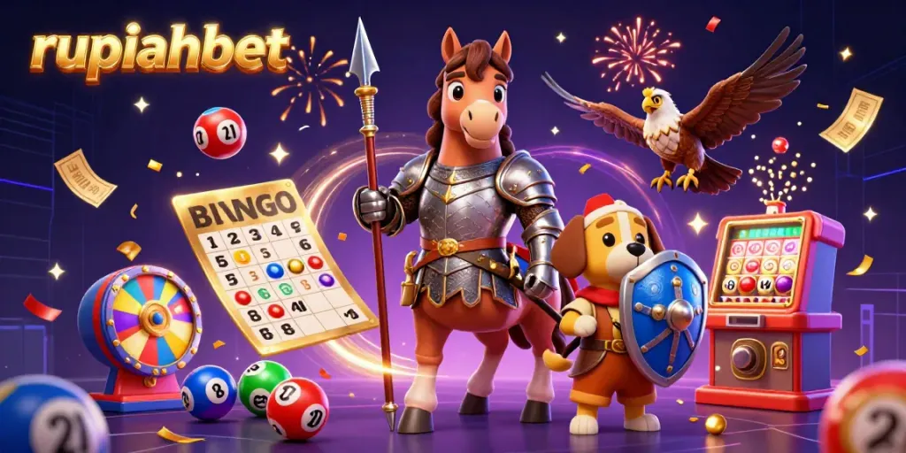 Experience the excitement of rupiahbet as knights and creatures celebrate wins with dynamic lottery elements.