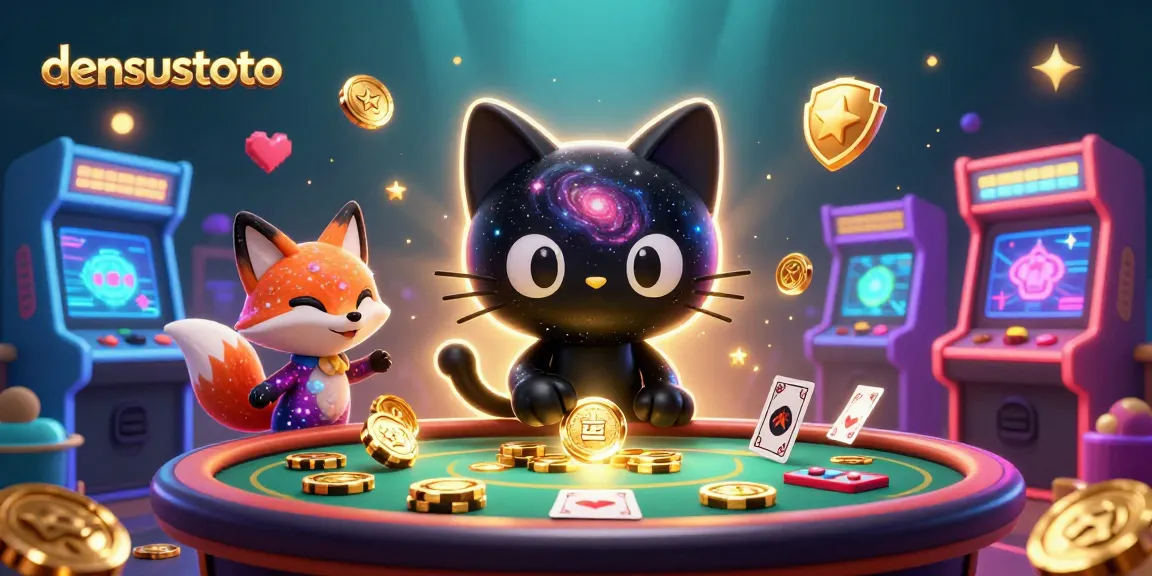 Menangkan chip emas dalam permainan kasino bersama densustoto dengan kucing hitam dan rubah nebula.