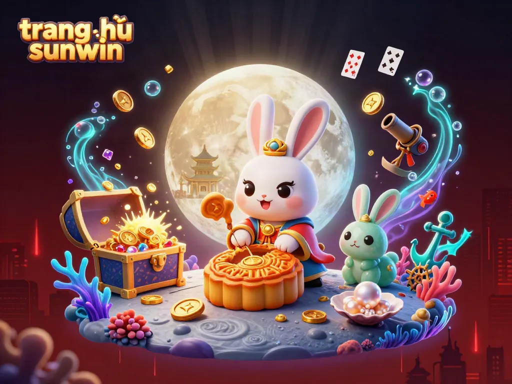 Experience the excitement at trang chủ sunwin, where the moon rabbit unveils poker treasures in a vibrant casino scene.