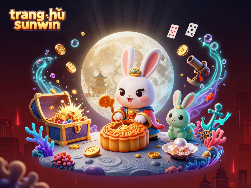 Experience the excitement at trang chủ sunwin, where the moon rabbit unveils poker treasures in a vibrant casino scene.