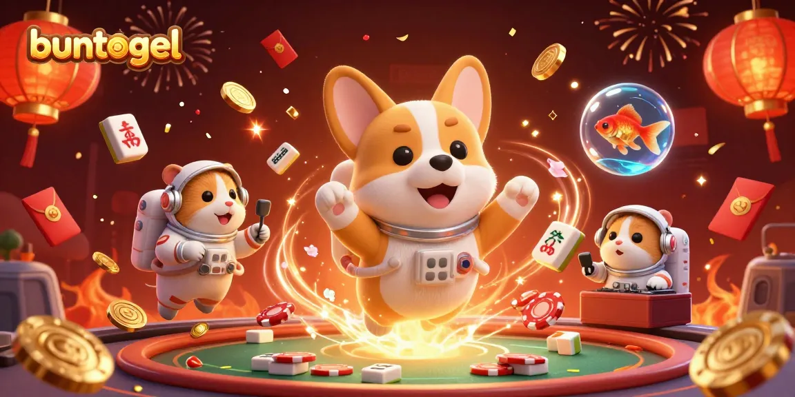 Experience the thrill of gaming at buntogel with a whimsical astronaut corgi and vibrant casino elements.