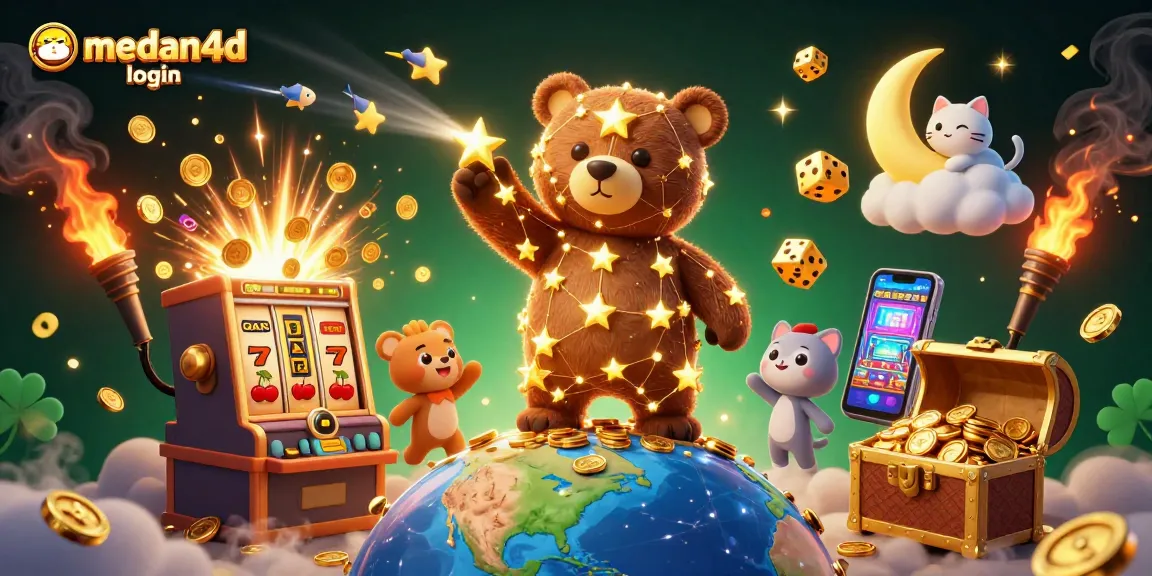 Masuki dunia kasino yang berkilauan dengan medan4d login, dikelilingi simbol slot terbang dan koin emas