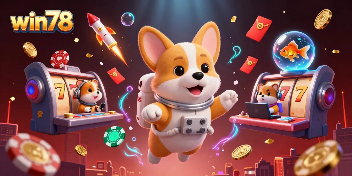 Experience the excitement of win78 in a vibrant space casino with astronauts and floating chips.