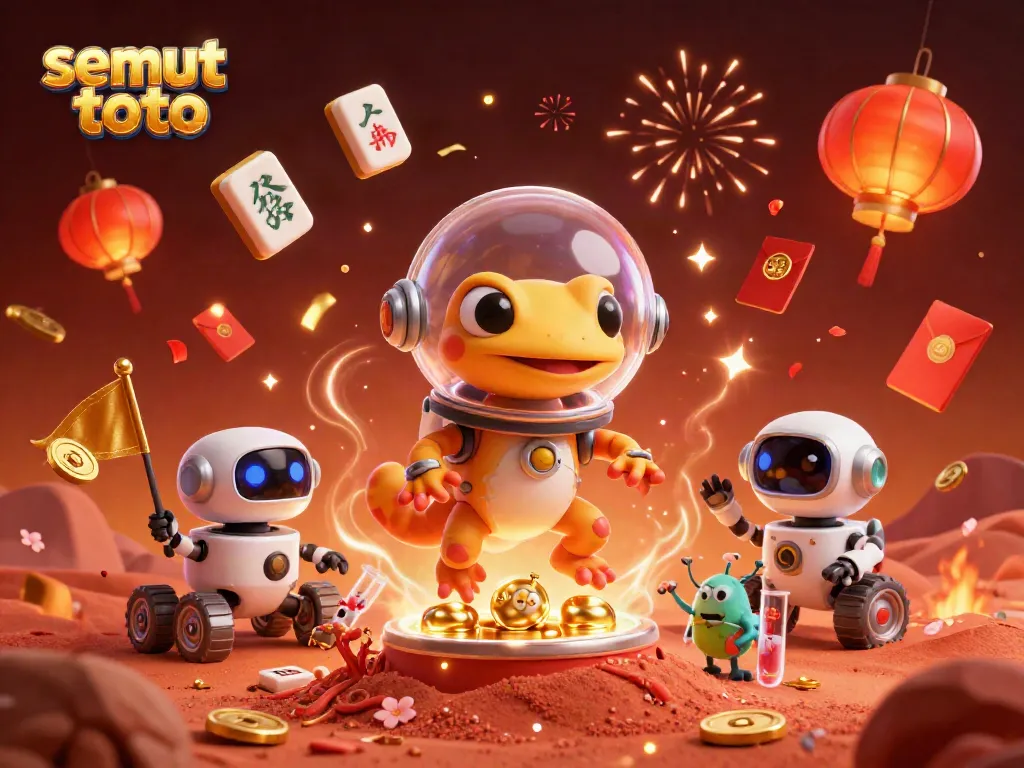 Visualisasi semut toto yang menunjukkan gecko Mars 3D dan bahan warna-warni di kasino.