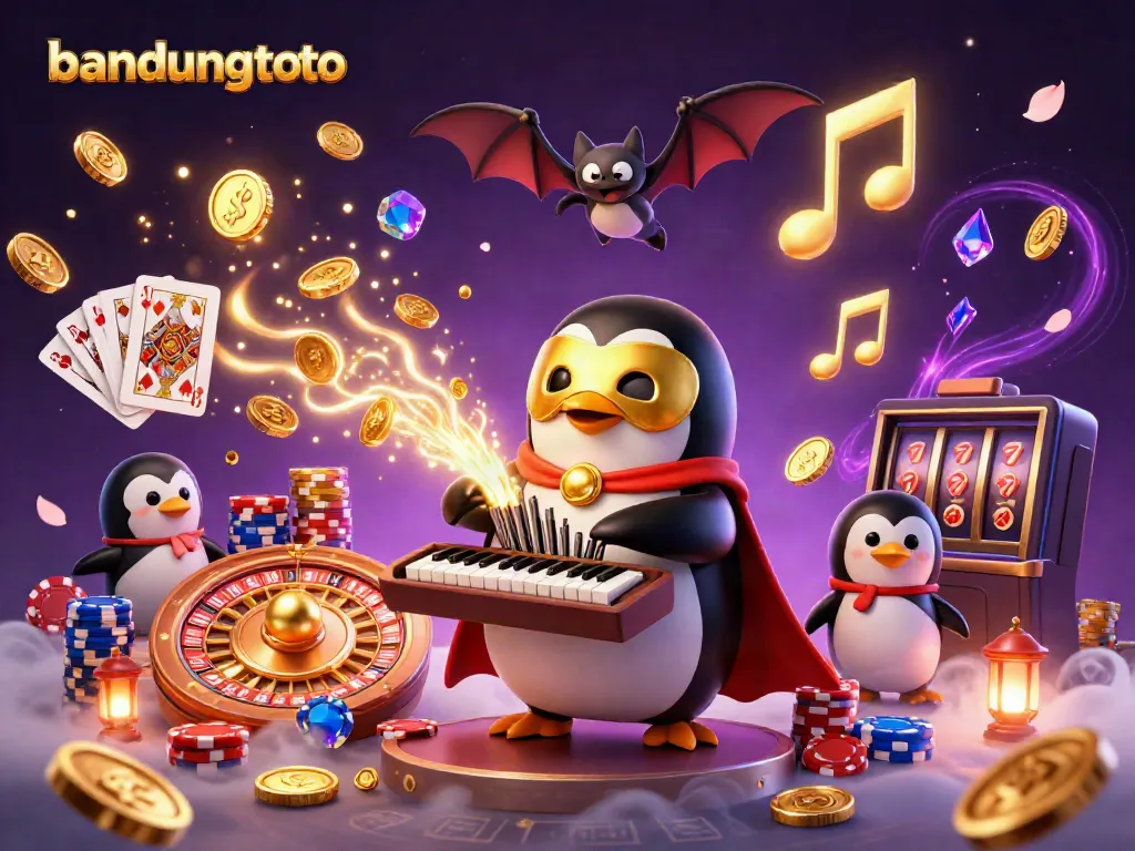 Experience thrilling moments with bandungtoto as the penguin plays for golden coins in a captivating casino scene.