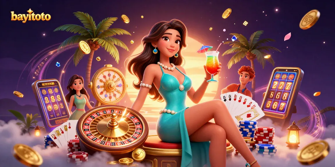 Experience winning moments at bayitoto with vibrant slot games and casino excitement in a tropical setting.