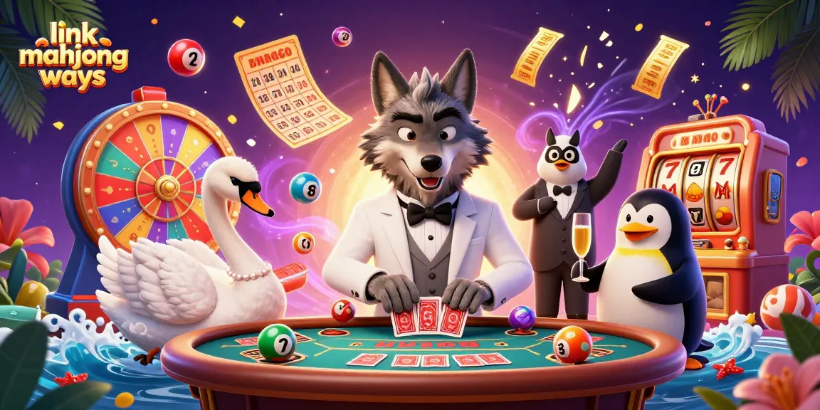 Experience thrilling wins with link mahjong ways in this vibrant casino illustration featuring dynamic gaming elements.