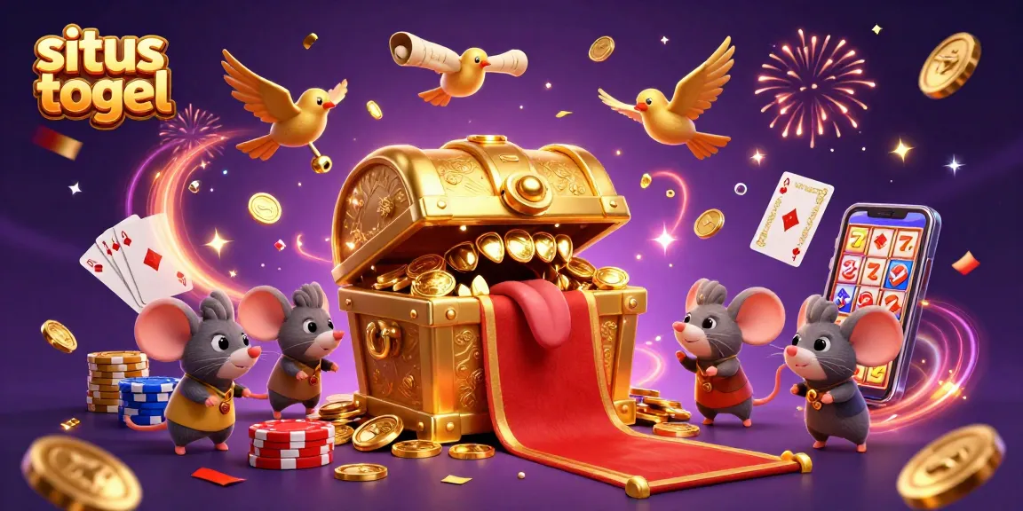 Win exciting prizes with the situs togel experience, surrounded by alluring treasures and vibrant casino elements.