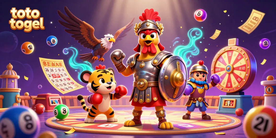 Engaging illustration of toto togel with dynamic lottery elements, showcasing spirited characters in a vibrant setting.