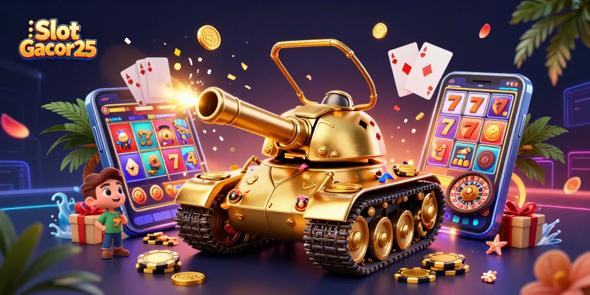 Slot Gacor25 menampilkan mesin slot menguntungkan dengan koin emas bertebangan.